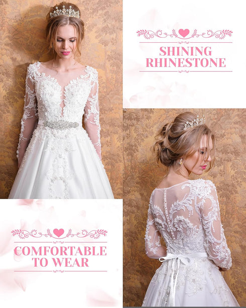 SATINIOR 2 Pieces Rhinestone Bridal Wedding Dress Sash Belt Crystal Diamond Ribbon Wedding Belts for Bridesmaid Wedding Dress (White)...